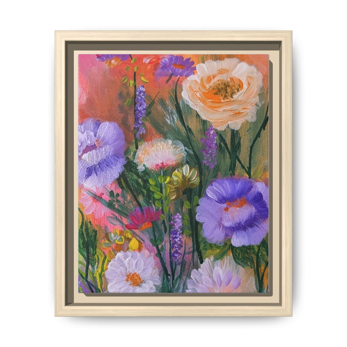 Framed Floral Canvas Print — Colorful Wildflower Bouquet Art