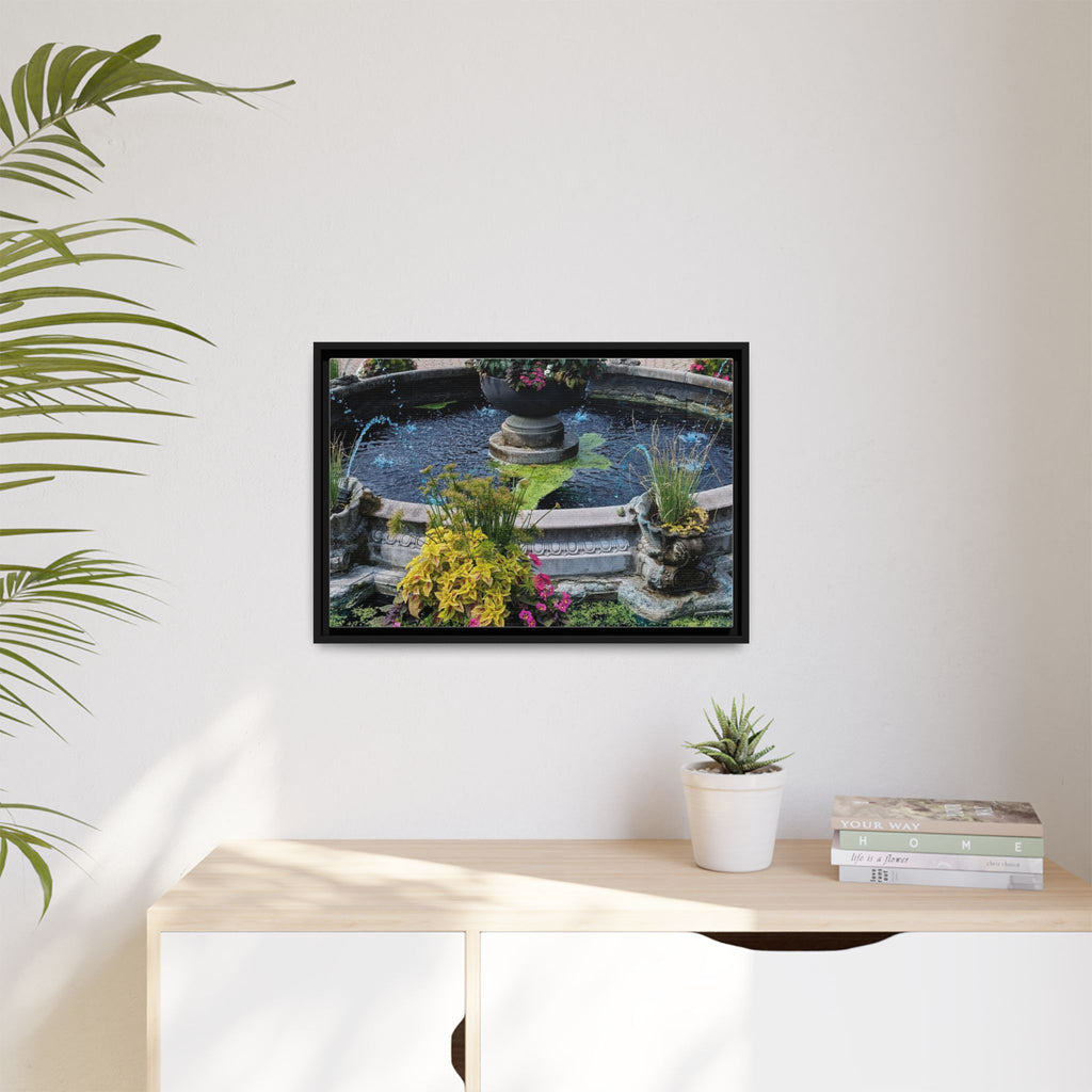 Framed Matte Canvas Fountain Garden Print
