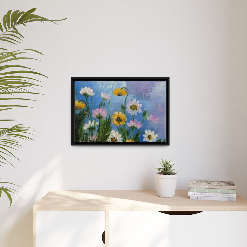 Framed Floral Meadow Canvas Print — Daisies & Wildflowers Art