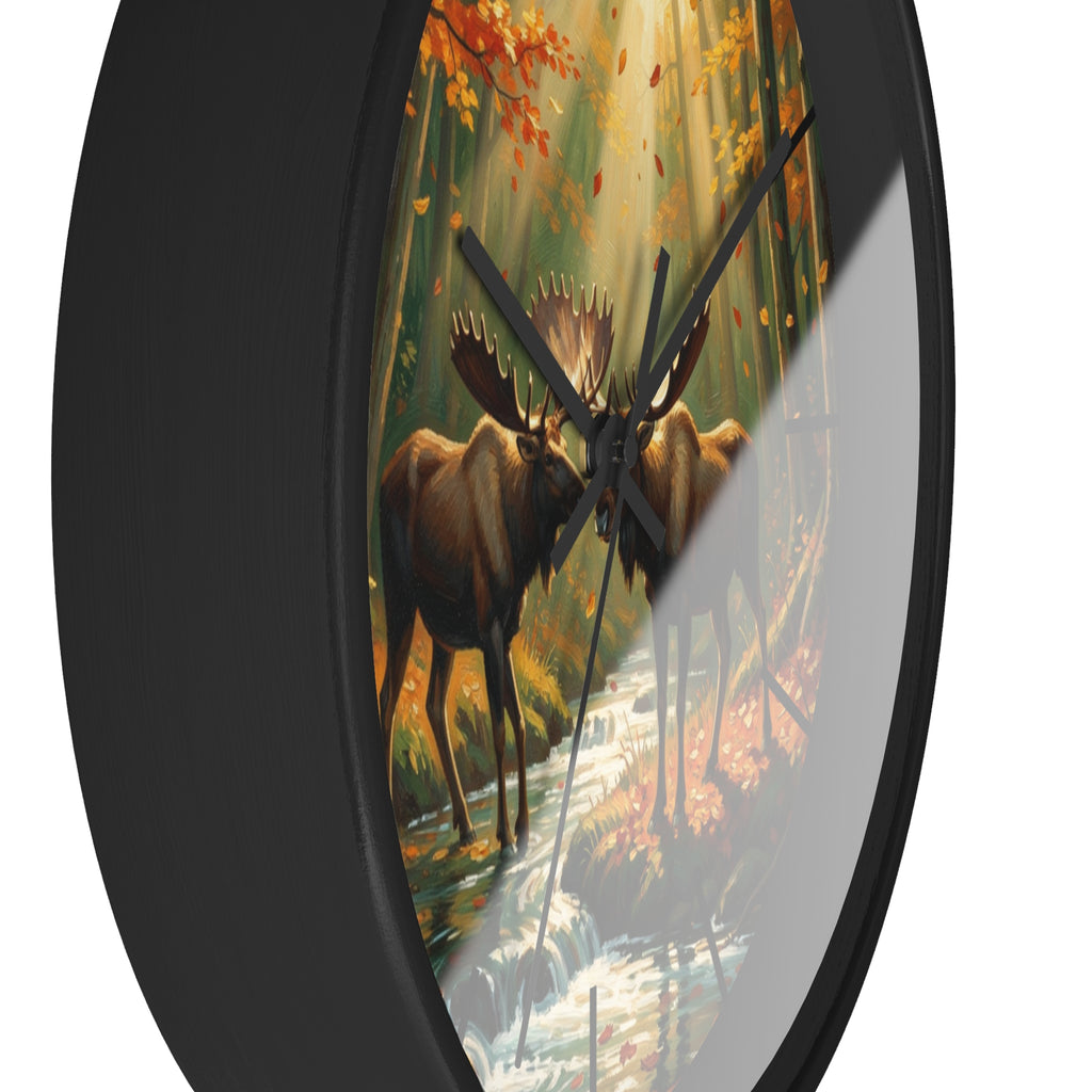 Moose in Autumn Wall Clock — Rustic Woodland Nature Clock