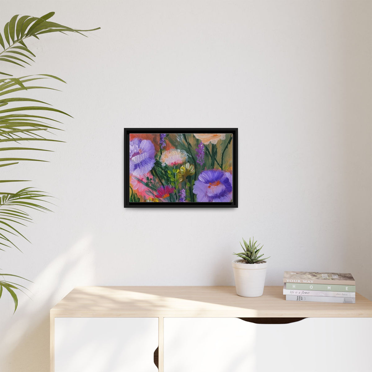 Framed Floral Canvas Print — Colorful Wildflower Bouquet Art