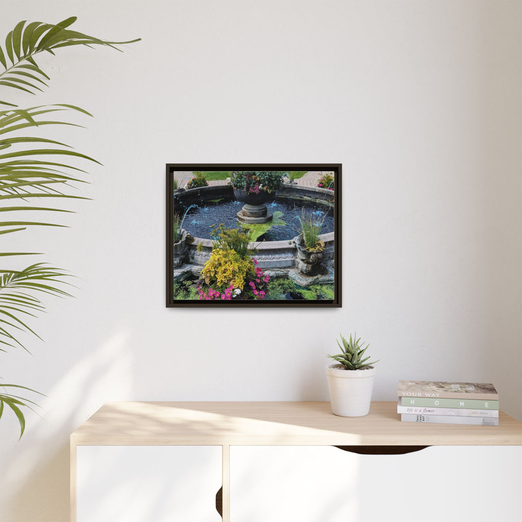 Framed Matte Canvas Fountain Garden Print