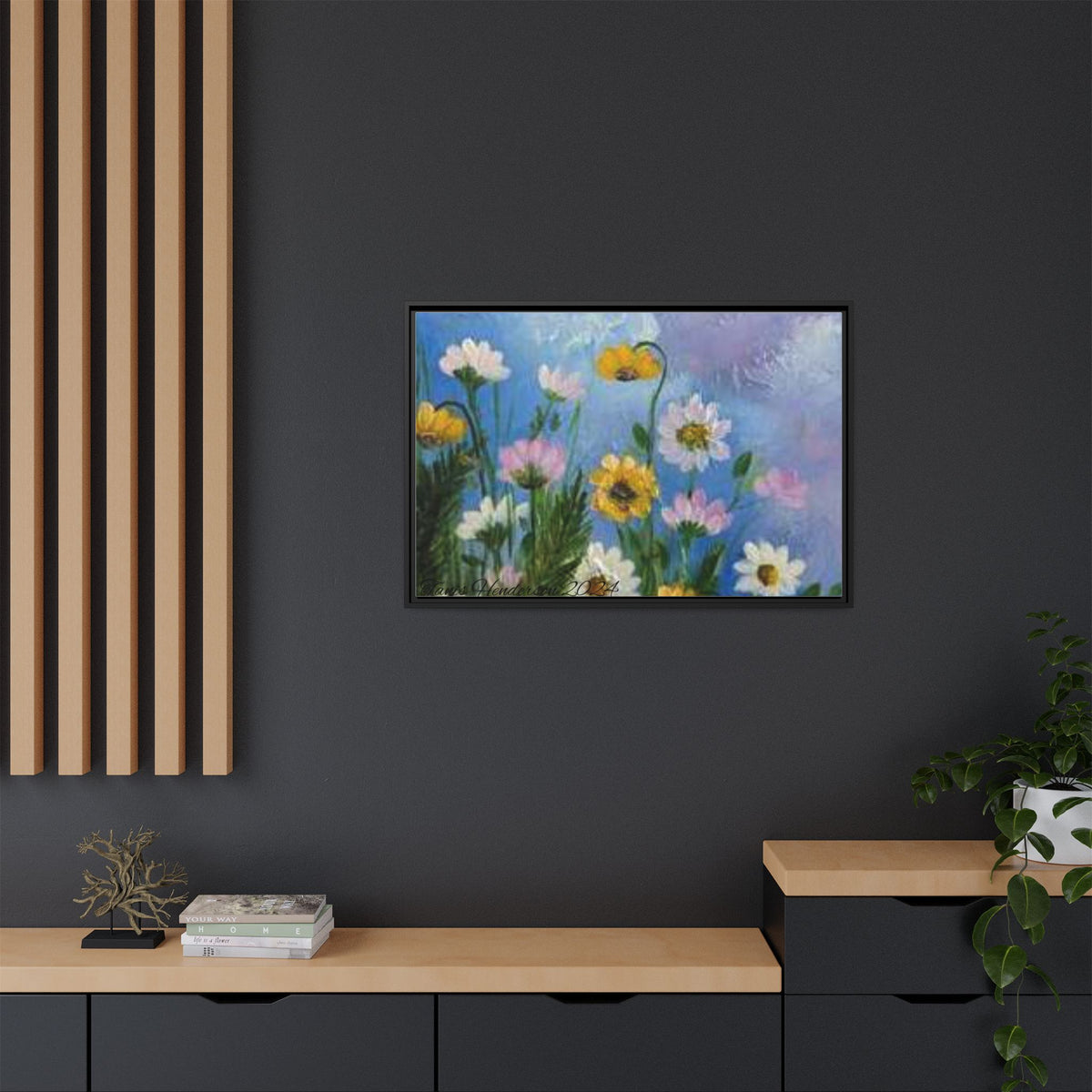 Framed Floral Meadow Canvas Print — Daisies & Wildflowers Art