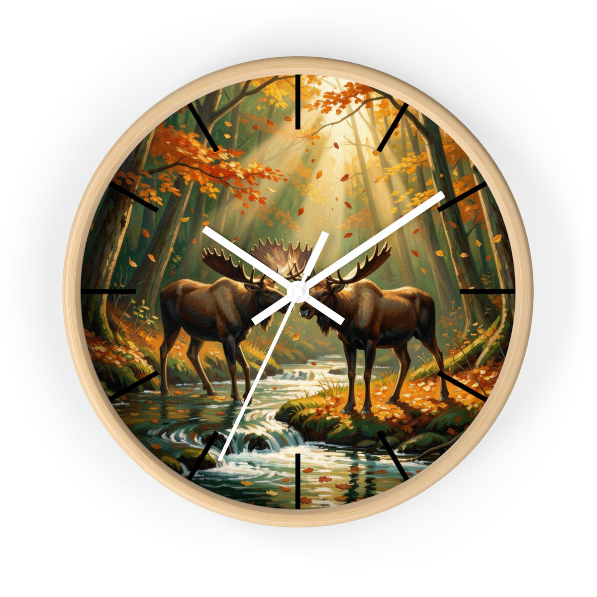 Moose in Autumn Wall Clock — Rustic Woodland Nature Clock