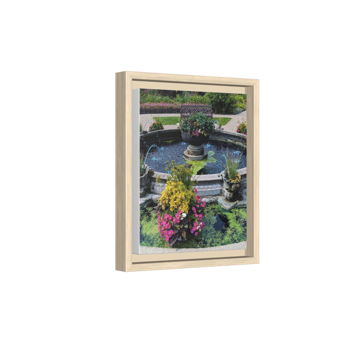 Framed Matte Canvas Fountain Garden Print