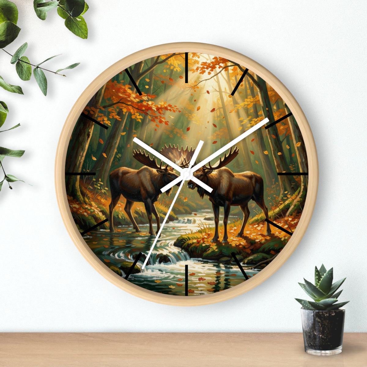 Moose in Autumn Wall Clock — Rustic Woodland Nature Clock