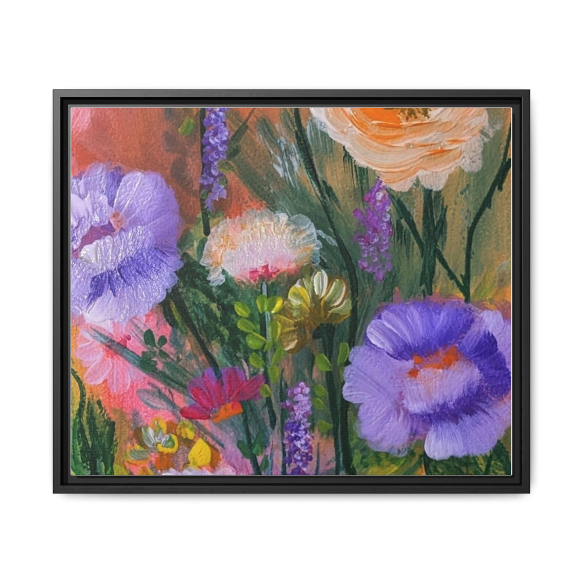Framed Floral Canvas Print — Colorful Wildflower Bouquet Art