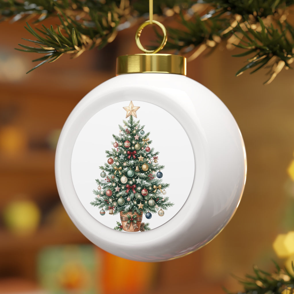Classic Christmas Tree Ball Ornament — Festive Poinsettia & Candle Holiday Decoration