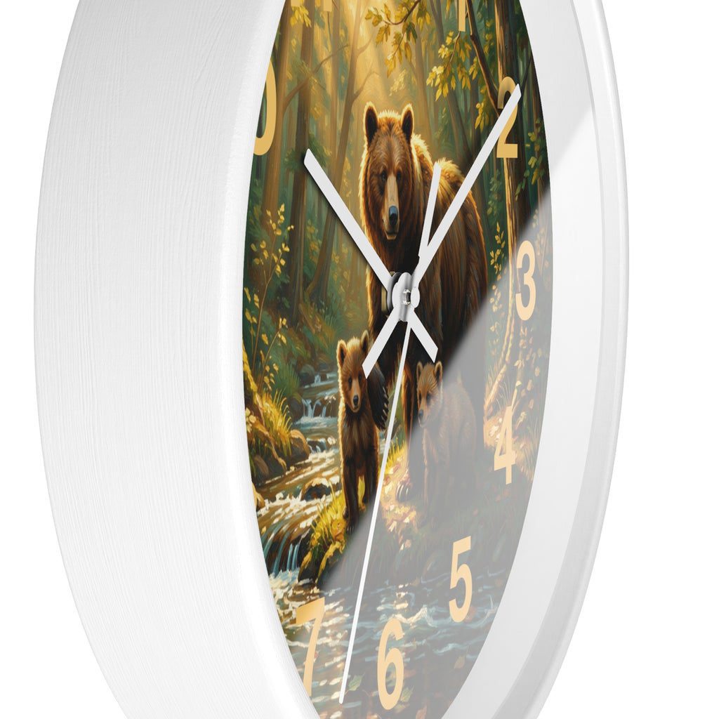Bear Family Forest Wall Clock – Woodland Mom & Cubs Nature Decor