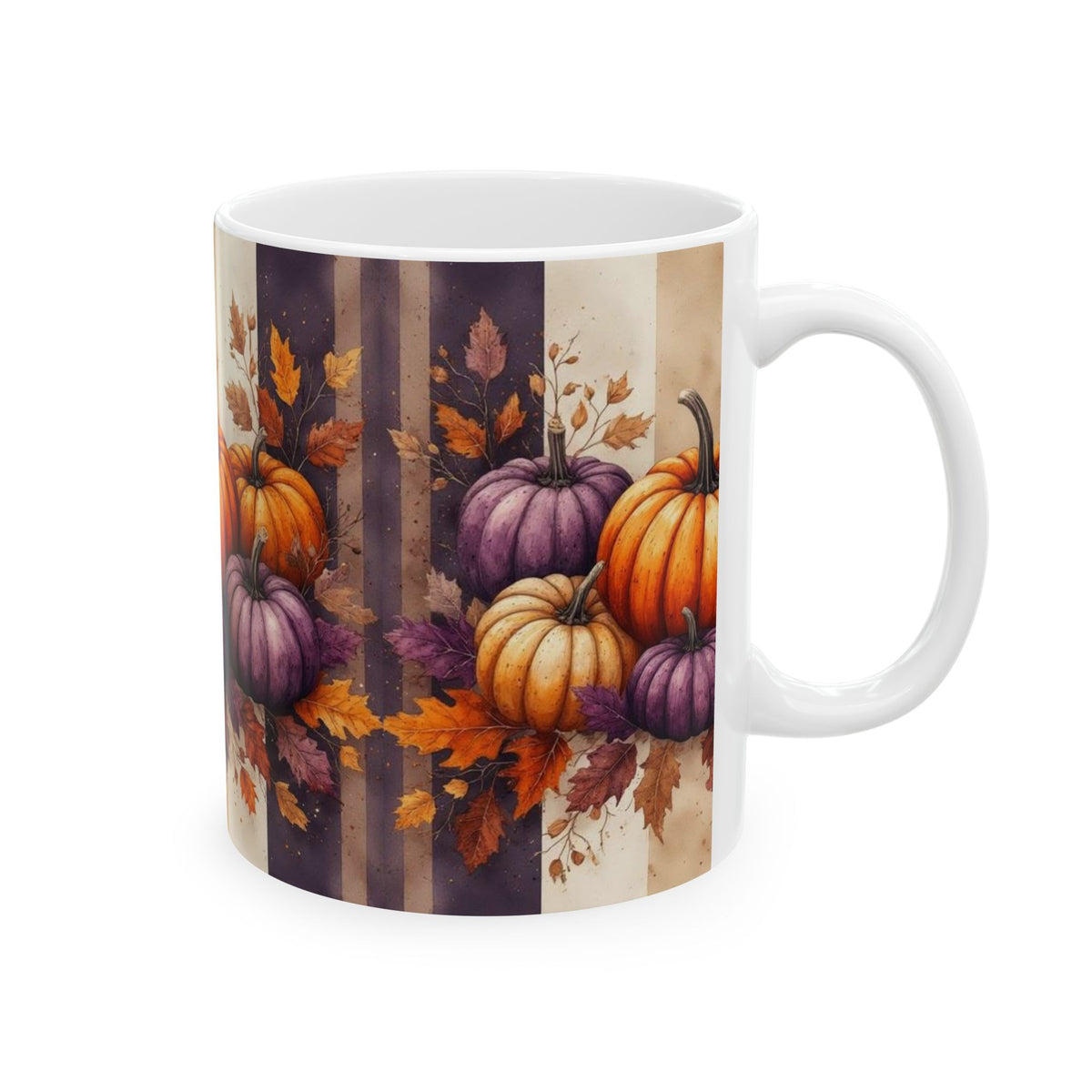 Autumn Pumpkin Mug — Orange & Purple Fall Ceramic Coffee Cup (11oz/15oz)