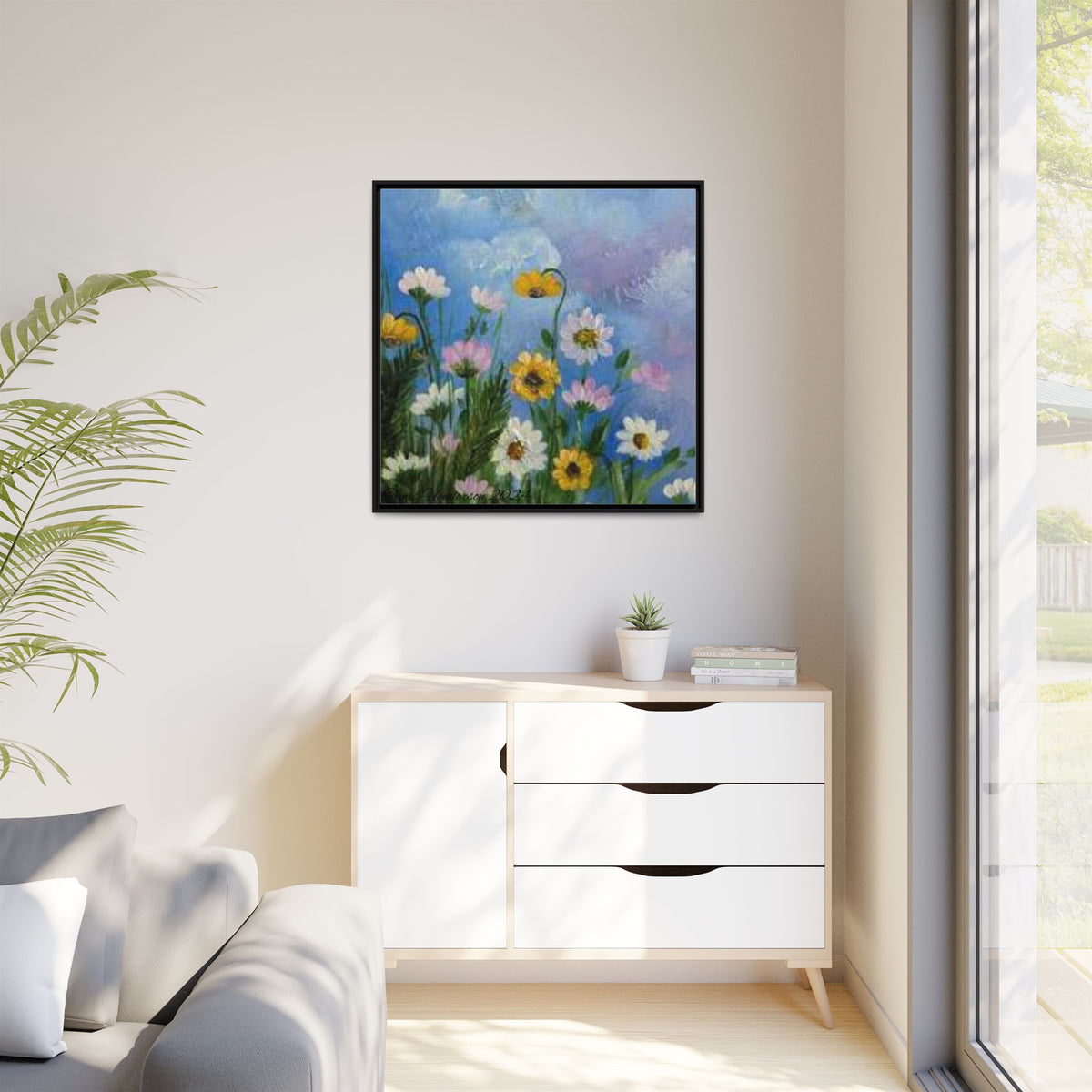 Framed Floral Meadow Canvas Print — Daisies & Wildflowers Art