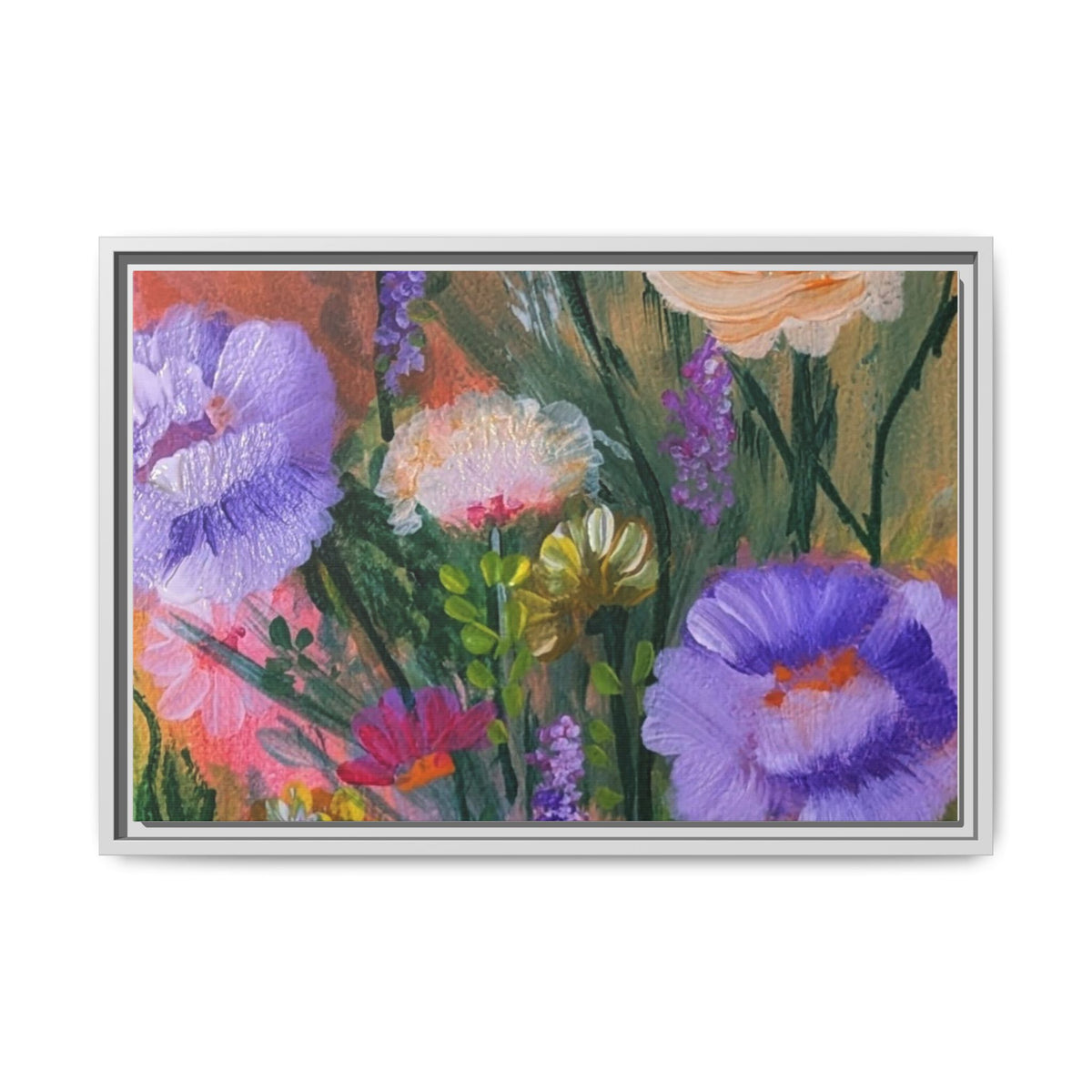 Framed Floral Canvas Print — Colorful Wildflower Bouquet Art