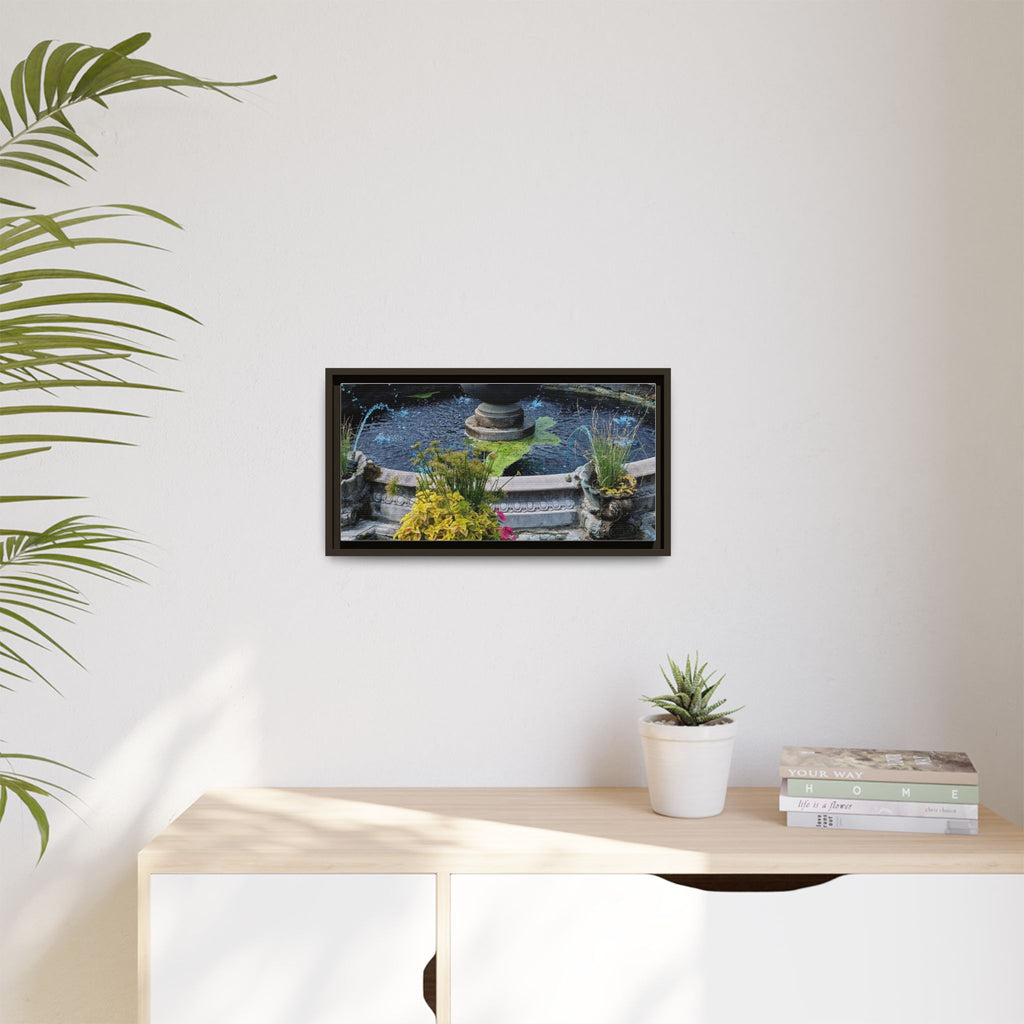 Framed Matte Canvas Fountain Garden Print