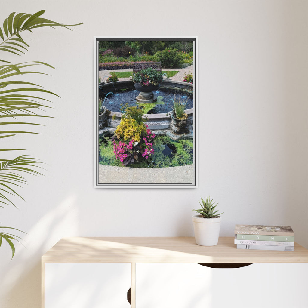 Framed Matte Canvas Fountain Garden Print