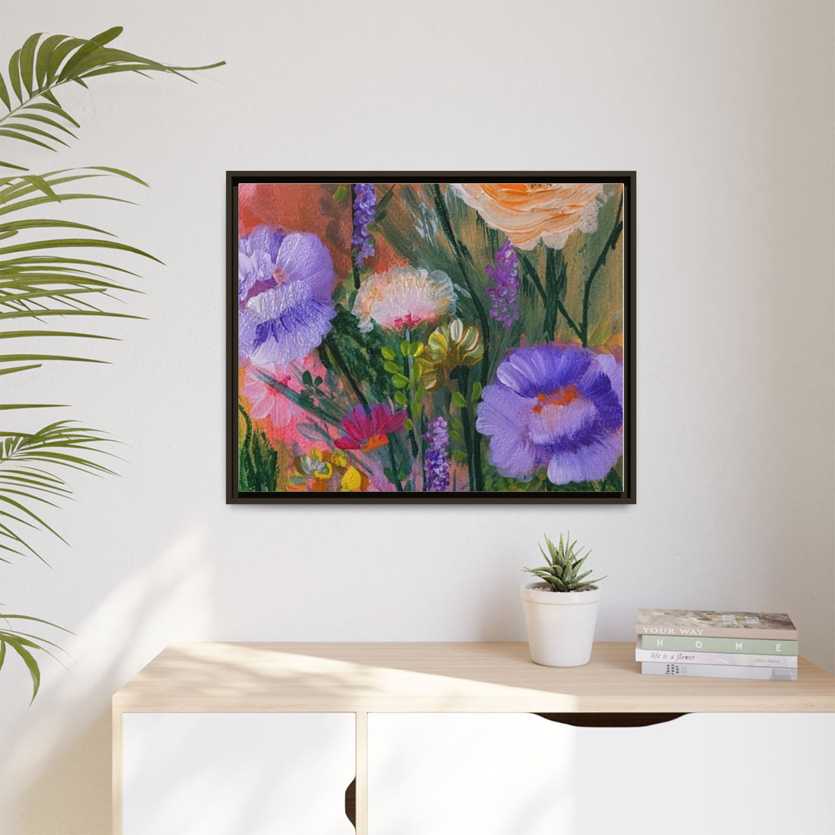 Framed Floral Canvas Print — Colorful Wildflower Bouquet Art