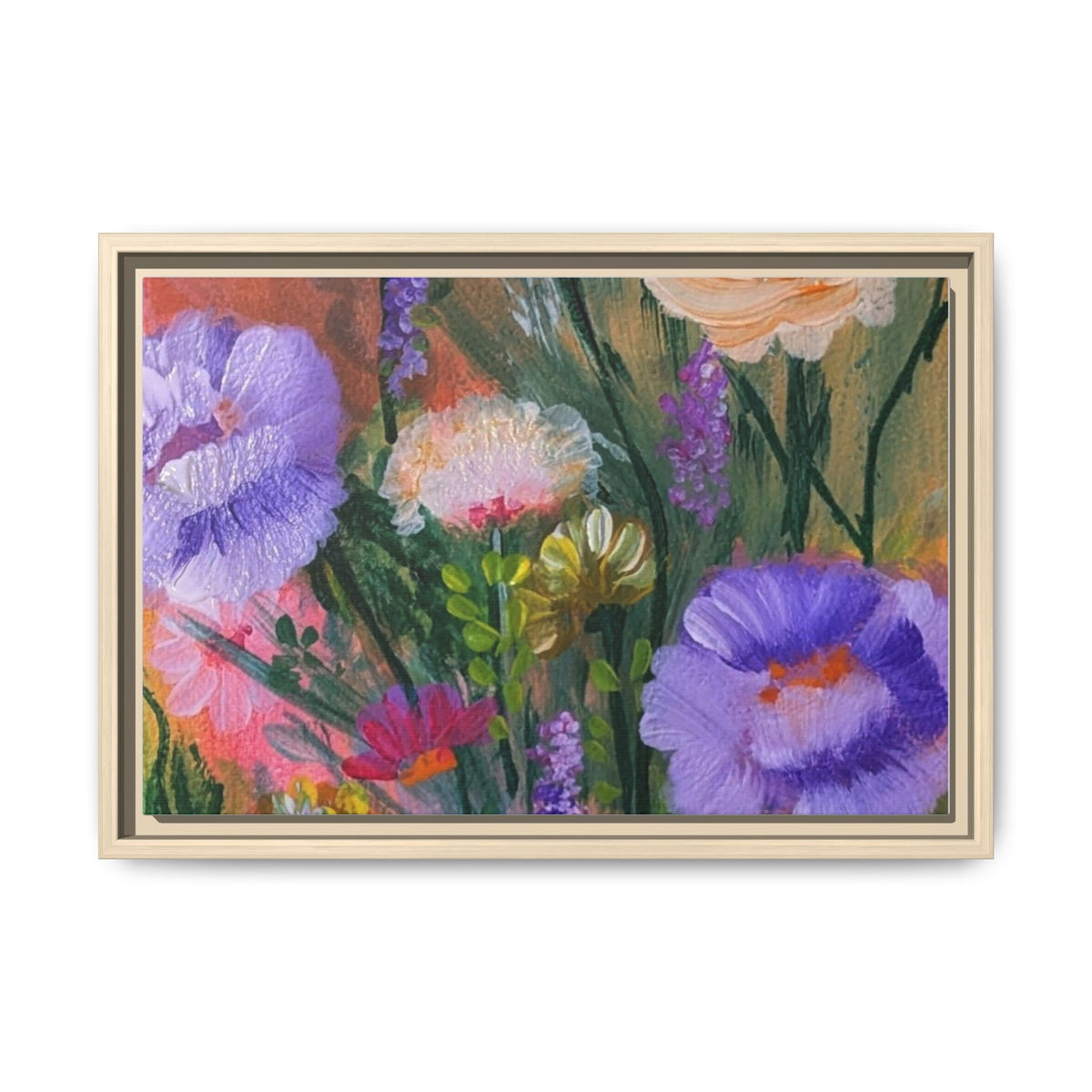 Framed Floral Canvas Print — Colorful Wildflower Bouquet Art