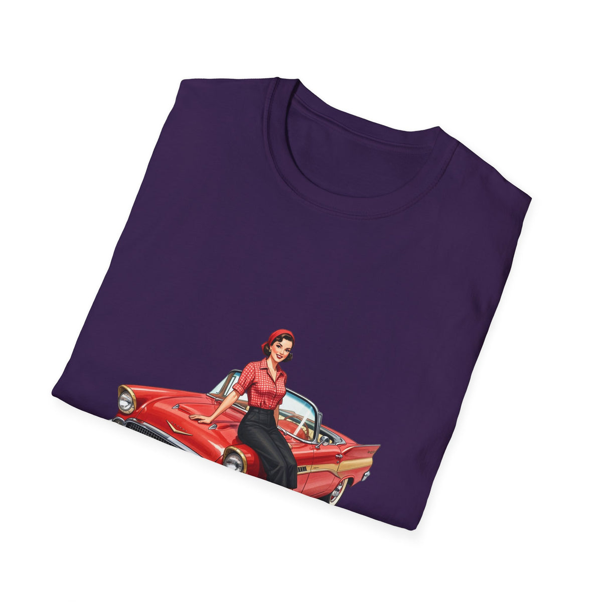 Vintage Pin-Up Girl on Red Classic Car T-Shirt