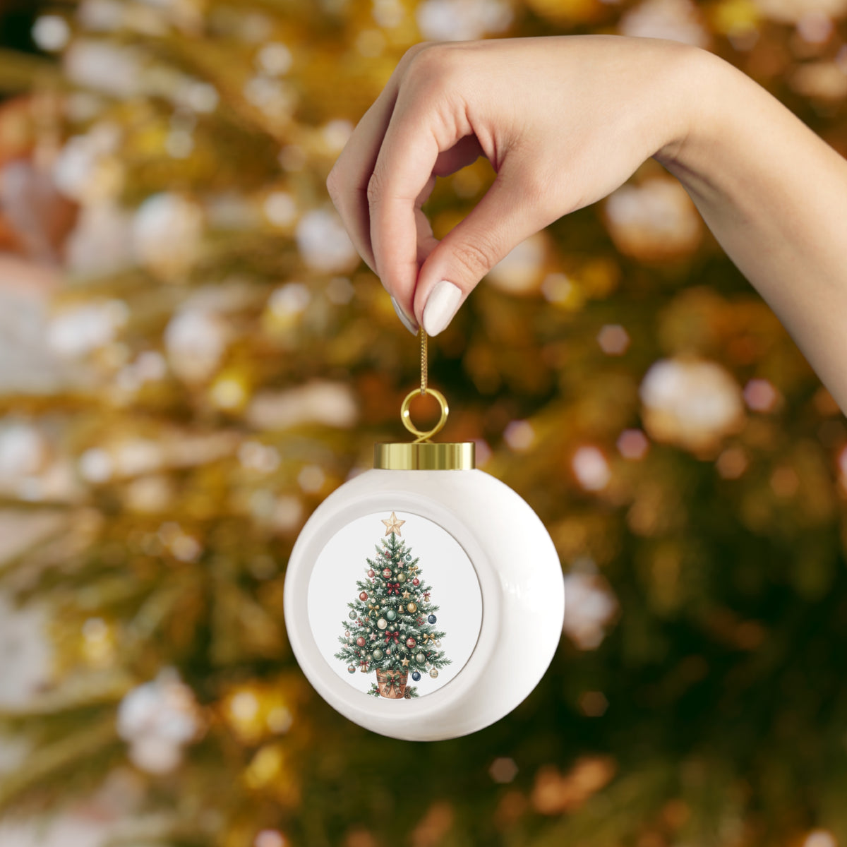 Classic Christmas Tree Ball Ornament — Festive Poinsettia & Candle Holiday Decoration