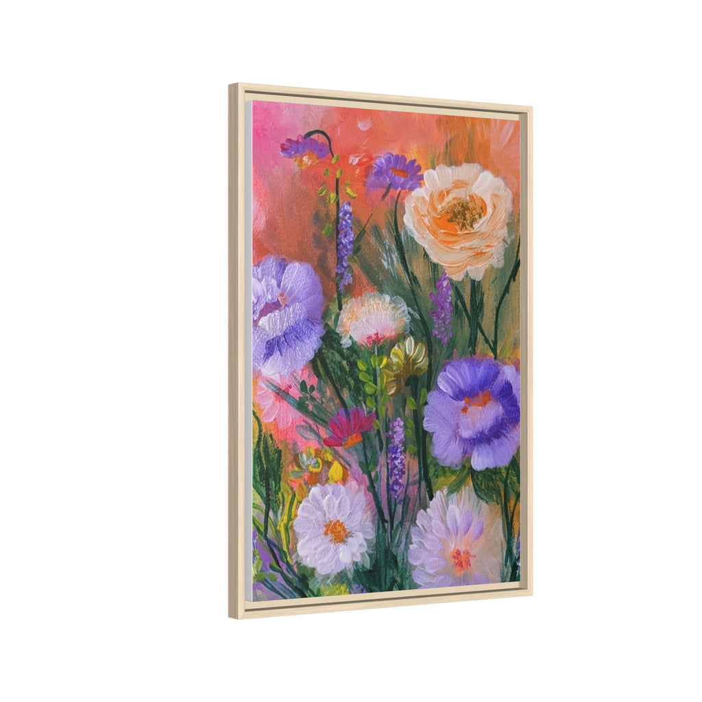 Framed Floral Canvas Print — Colorful Wildflower Bouquet Art