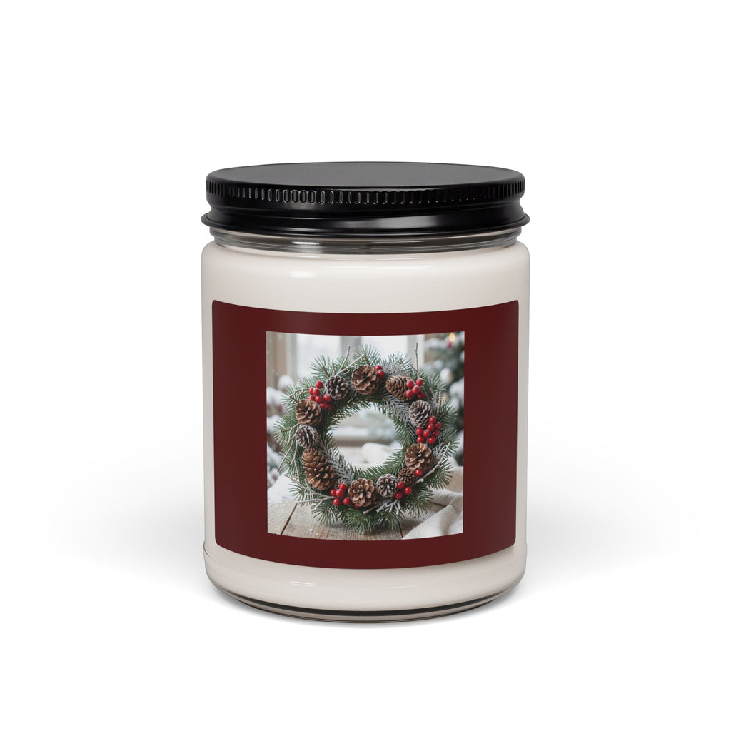 Christmas Wreath Scented Soy Candle — 9oz Holiday Pine & Berries Jar