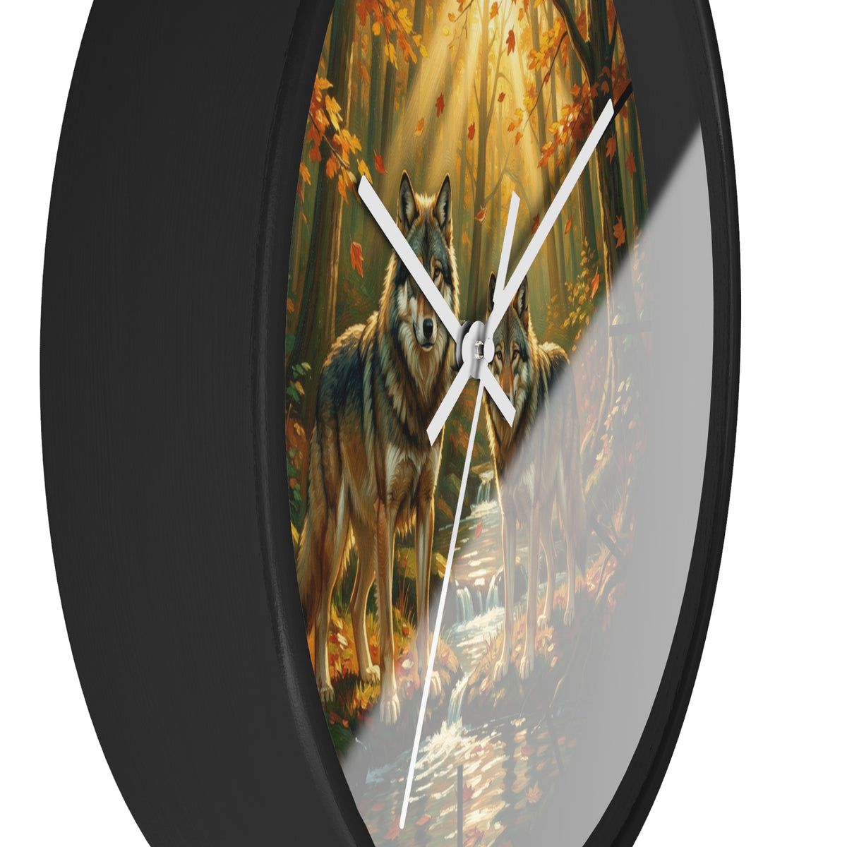 Wolf Forest Wall Clock — Autumn Woodland Wildlife Decor
