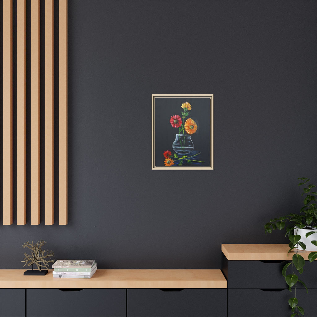 Framed Matte Canvas Wall Art — Colorful Gerbera Vase Painting