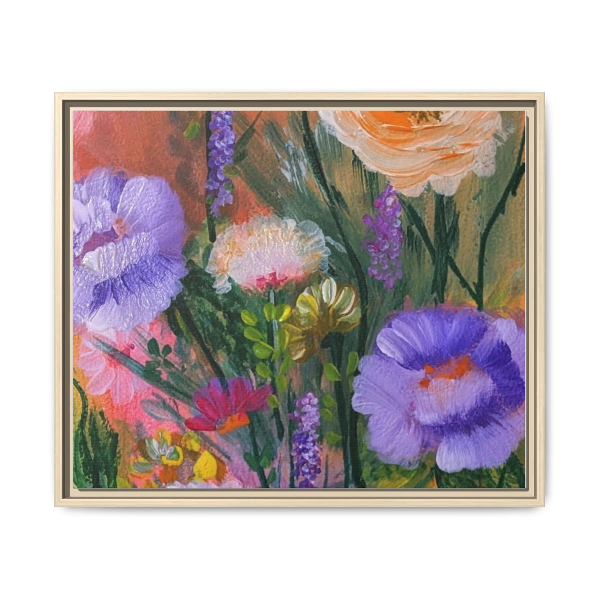 Framed Floral Canvas Print — Colorful Wildflower Bouquet Art