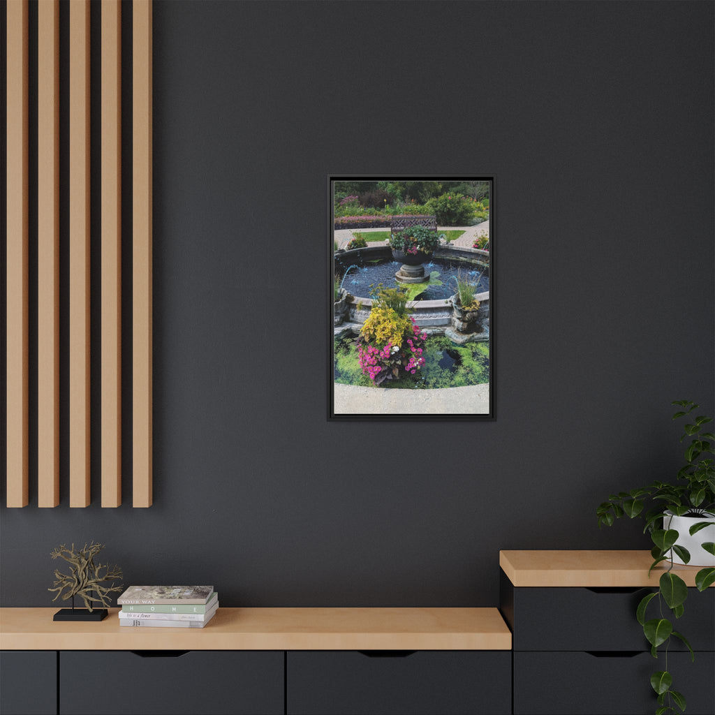 Framed Matte Canvas Fountain Garden Print