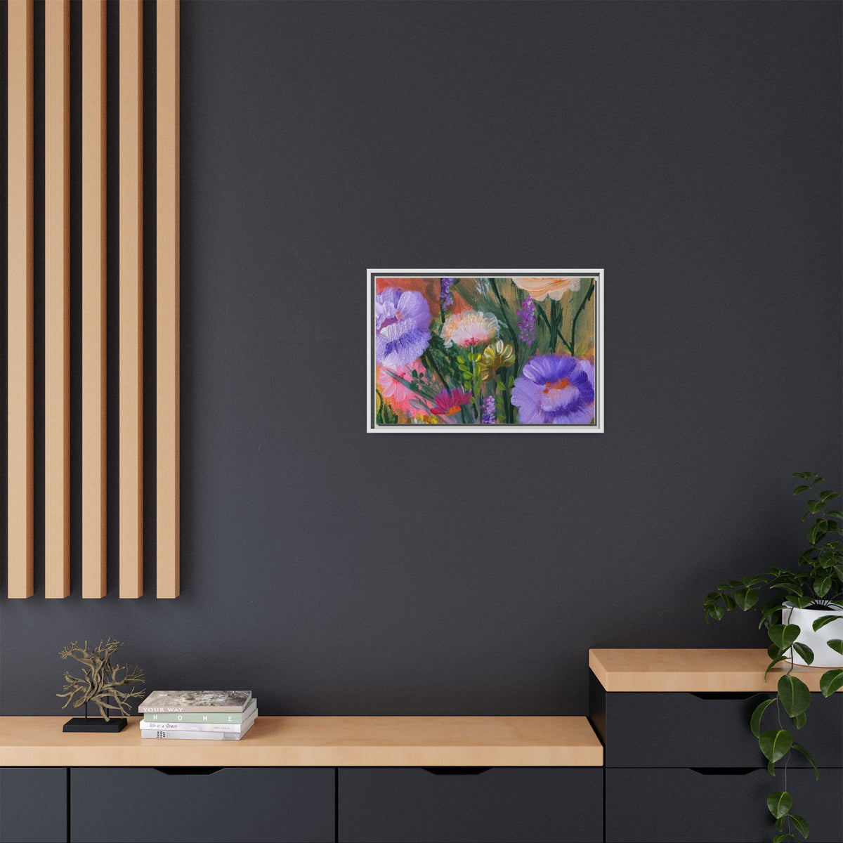 Framed Floral Canvas Print — Colorful Wildflower Bouquet Art