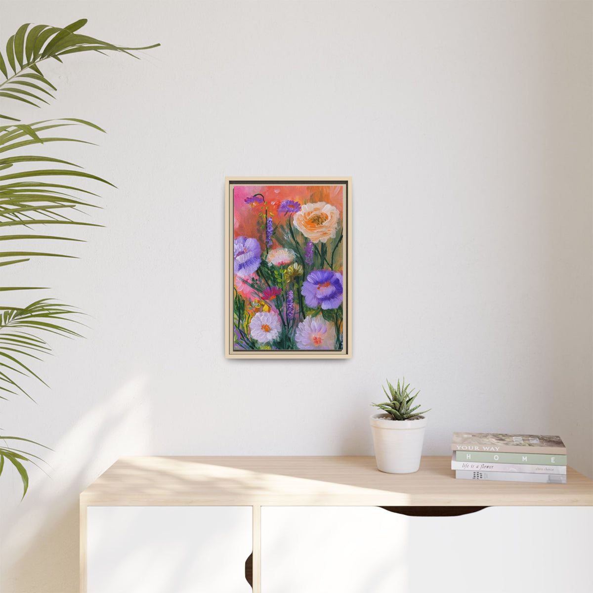 Framed Floral Canvas Print — Colorful Wildflower Bouquet Art