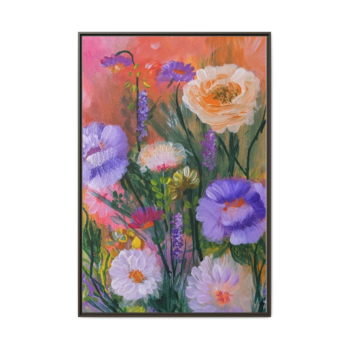 Framed Floral Canvas Print — Colorful Wildflower Bouquet Art