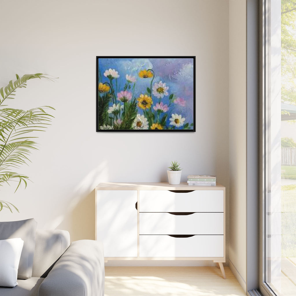Framed Floral Meadow Canvas Print — Daisies & Wildflowers Art