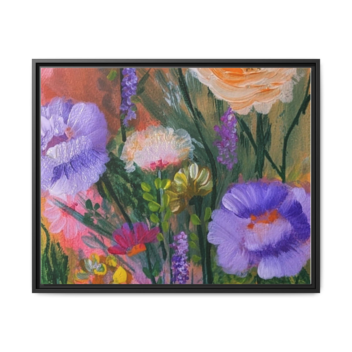 Framed Floral Canvas Print — Colorful Wildflower Bouquet Art
