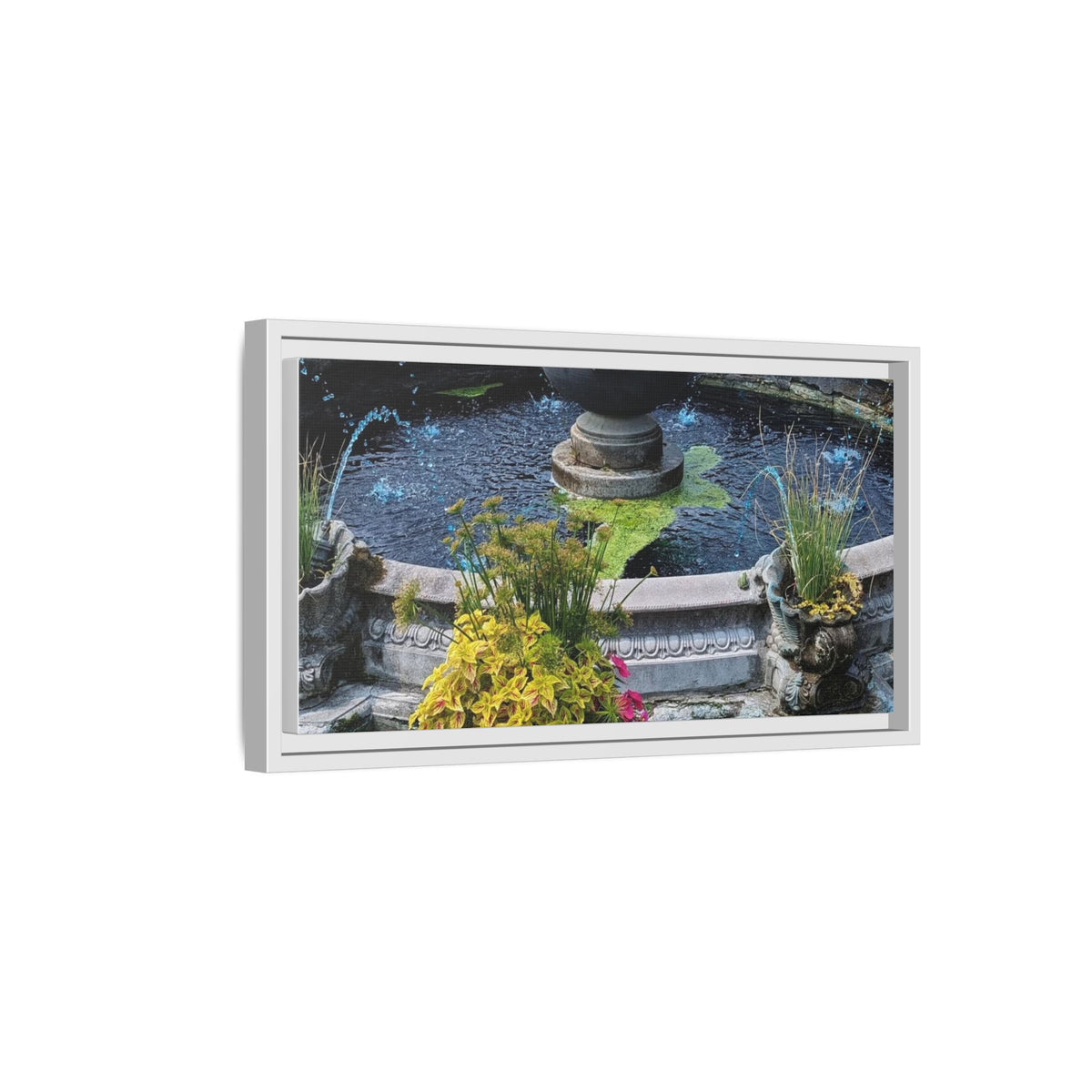 Framed Matte Canvas Fountain Garden Print