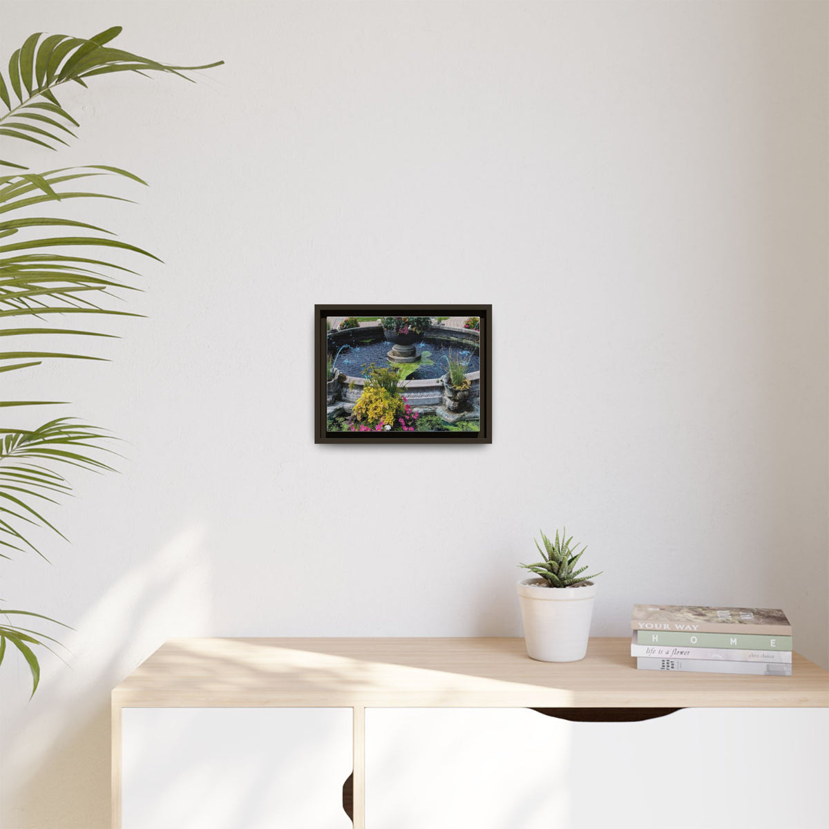Framed Matte Canvas Fountain Garden Print