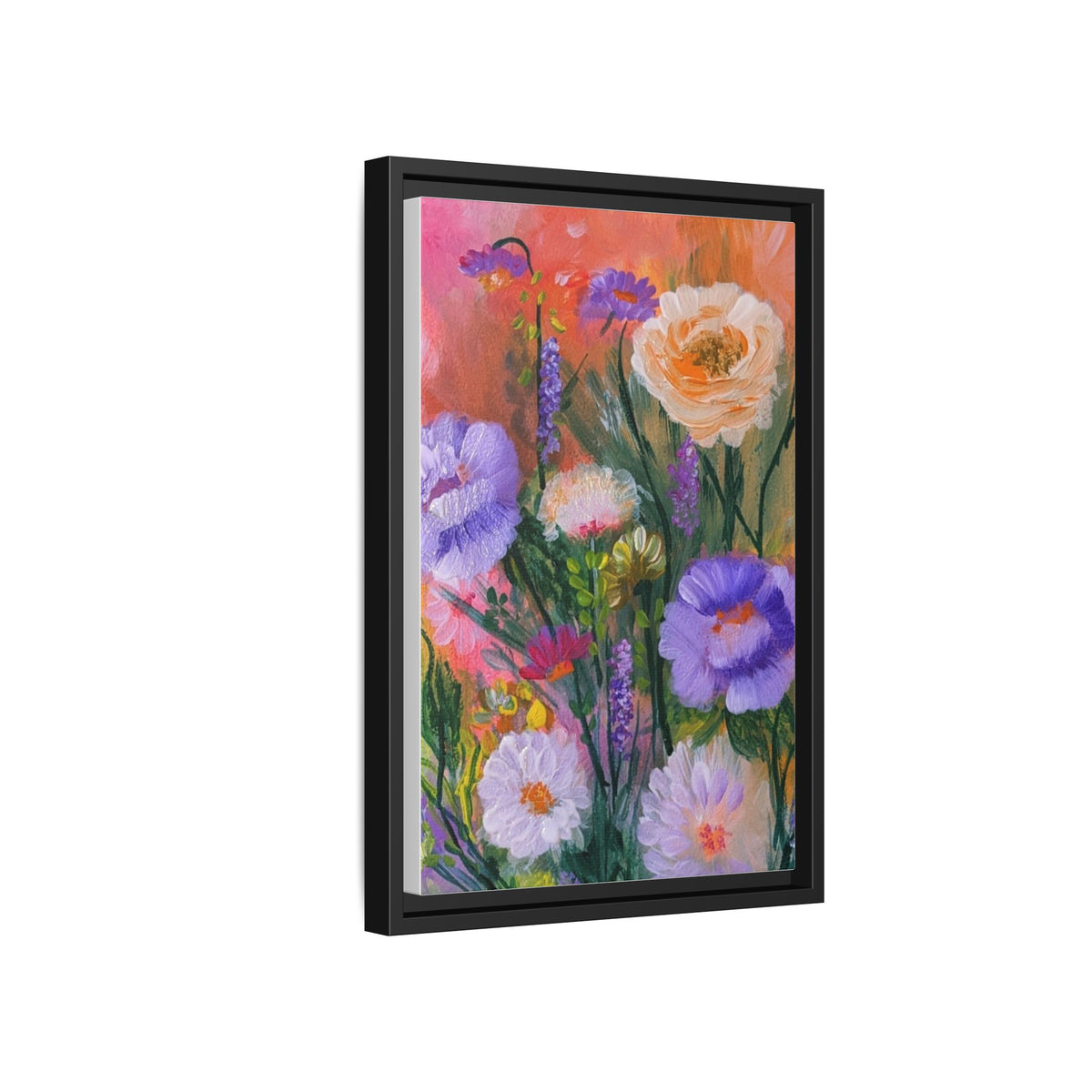 Framed Floral Canvas Print — Colorful Wildflower Bouquet Art