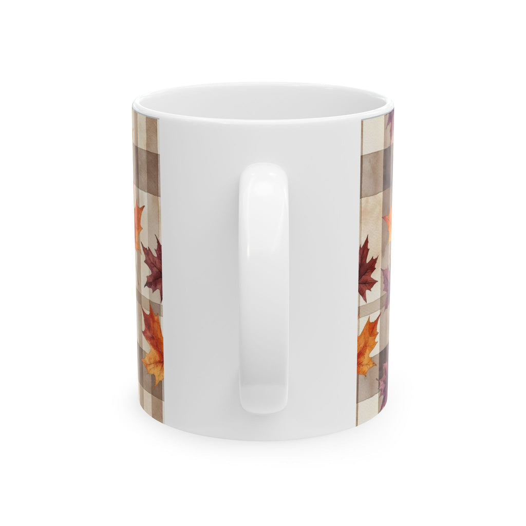 Autumn Plaid Maple Leaves Ceramic Mug (11oz & 15oz)