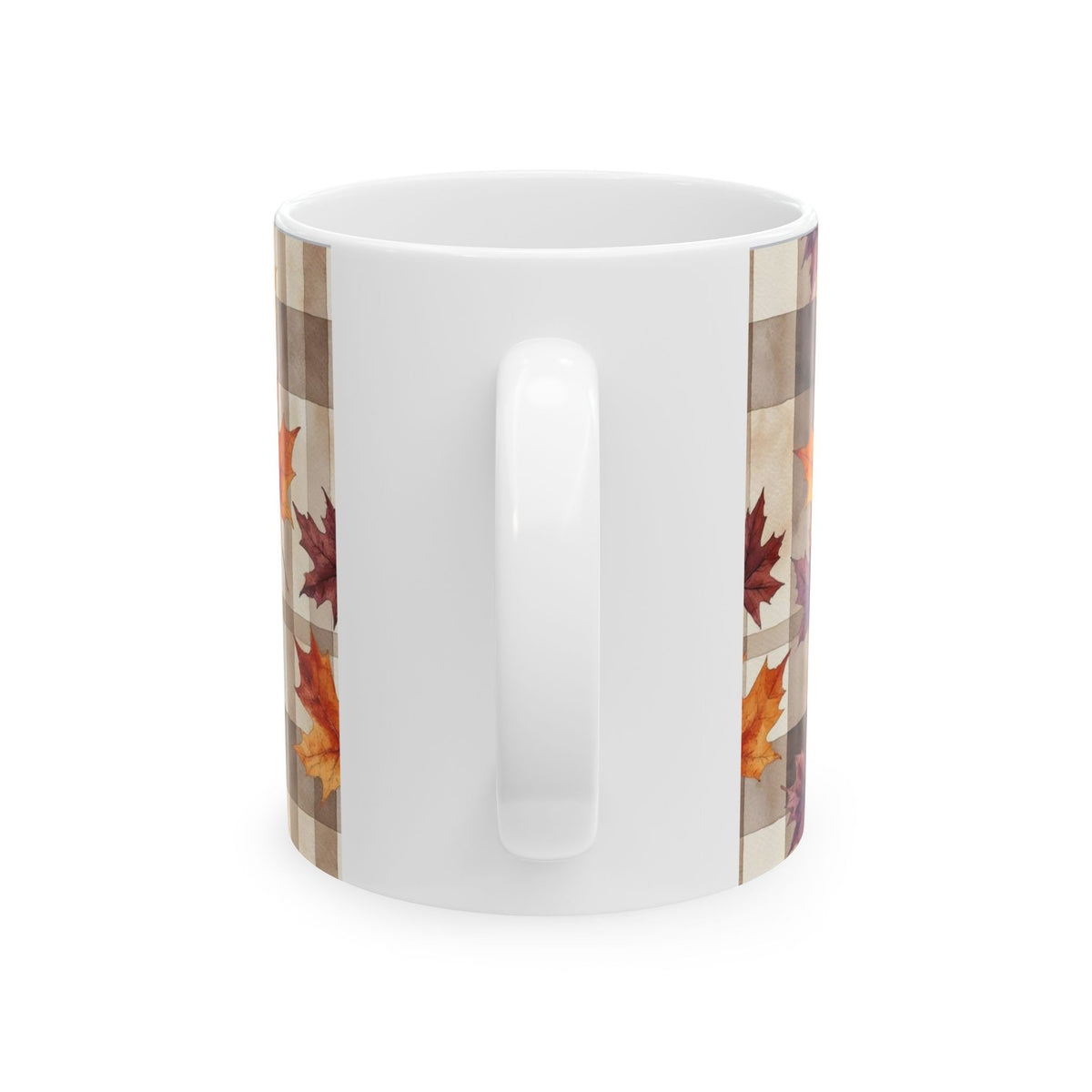 Autumn Plaid Maple Leaves Ceramic Mug (11oz & 15oz)