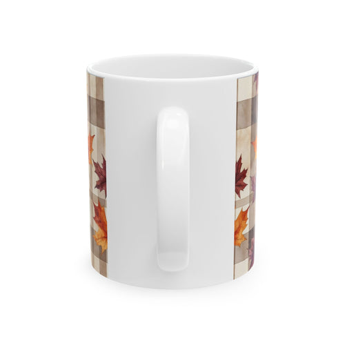 Autumn Plaid Maple Leaves Ceramic Mug (11oz & 15oz)