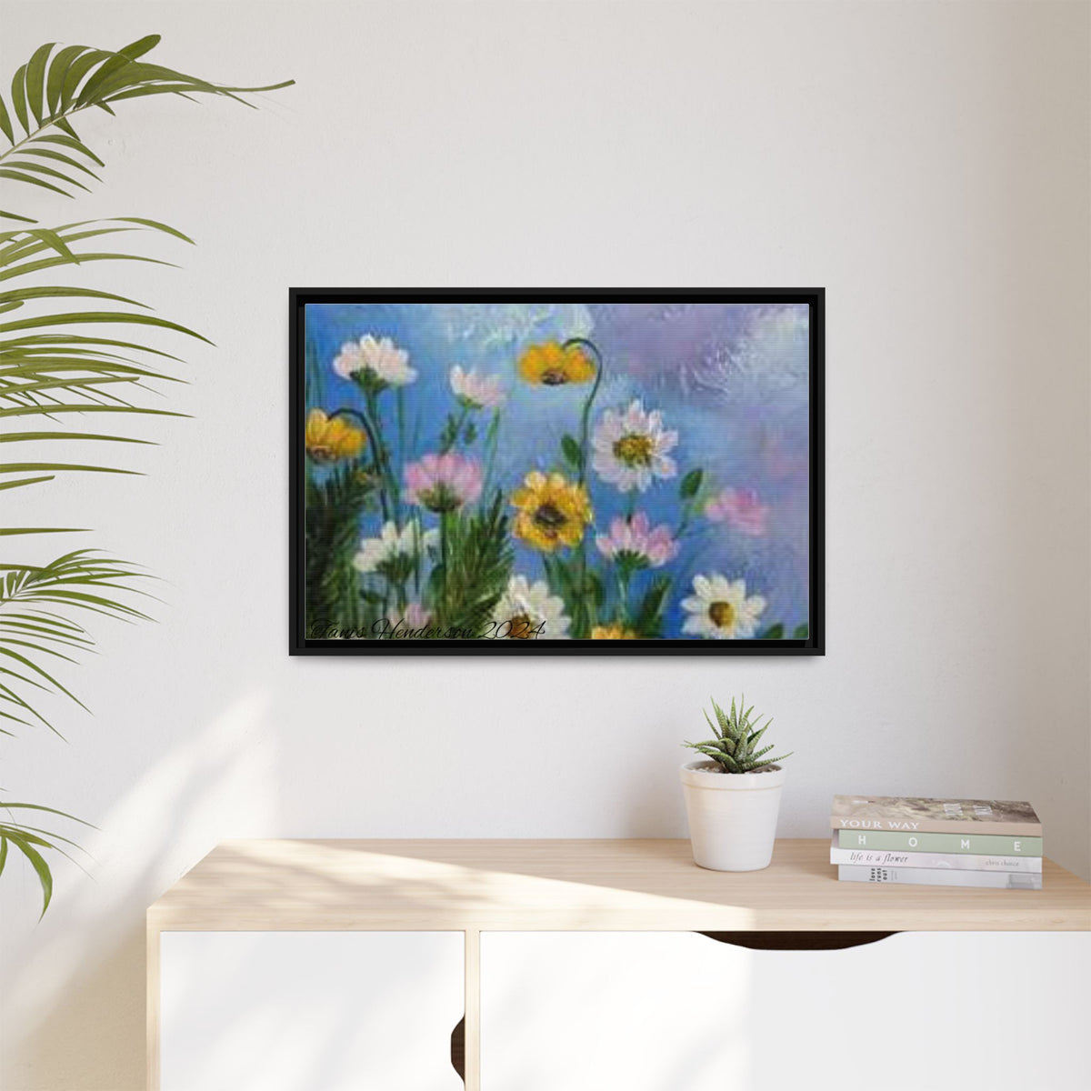 Framed Floral Meadow Canvas Print — Daisies & Wildflowers Art