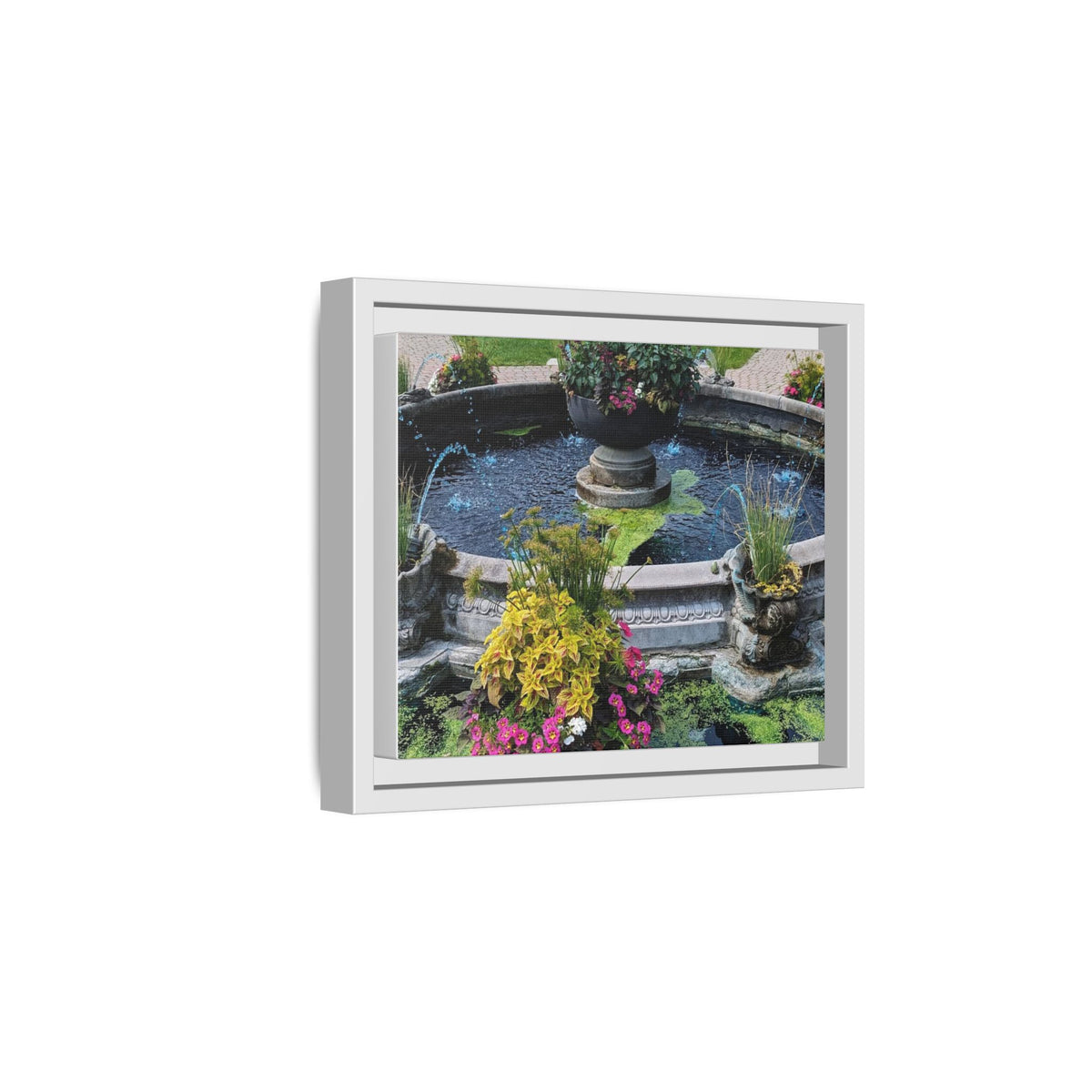 Framed Matte Canvas Fountain Garden Print
