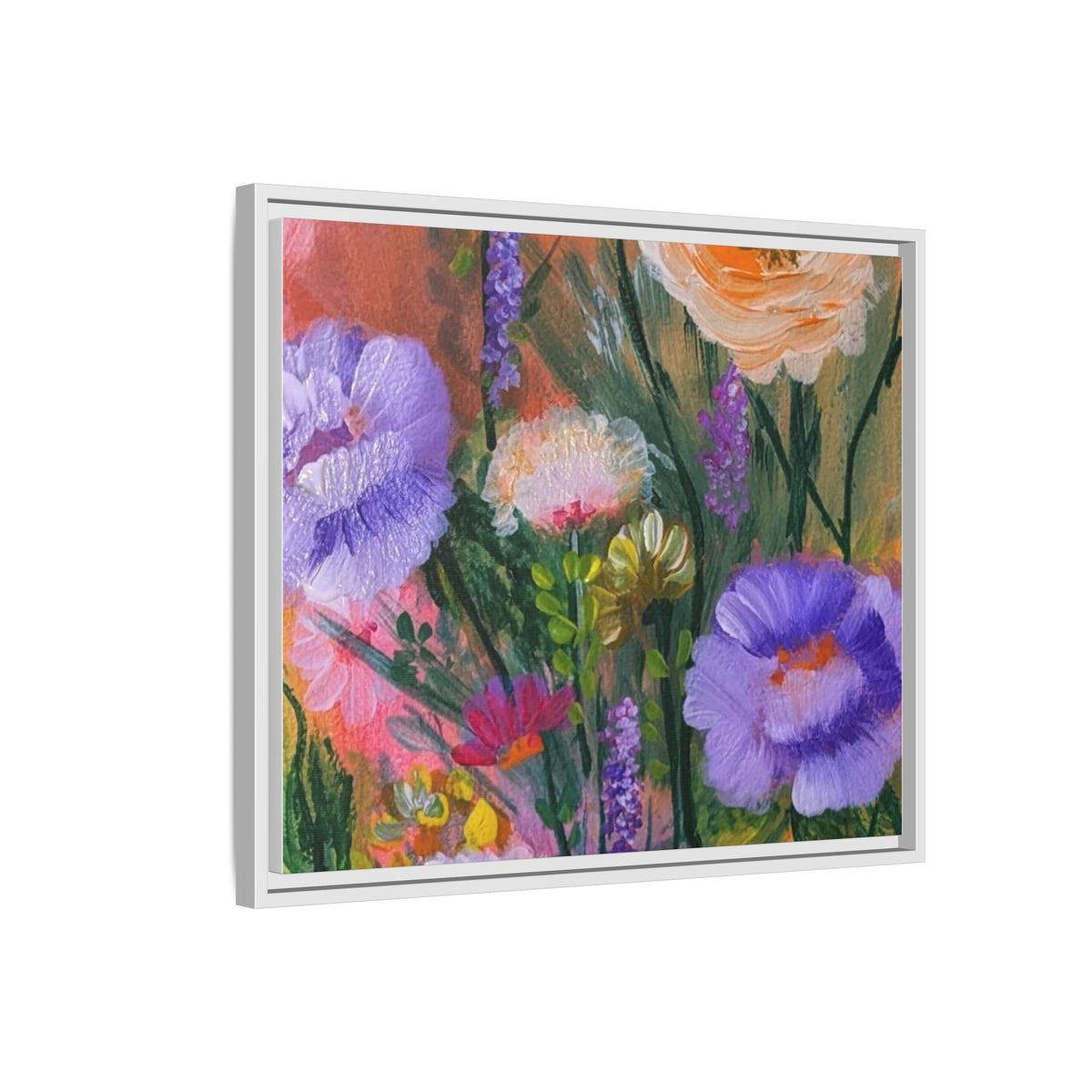 Framed Floral Canvas Print — Colorful Wildflower Bouquet Art