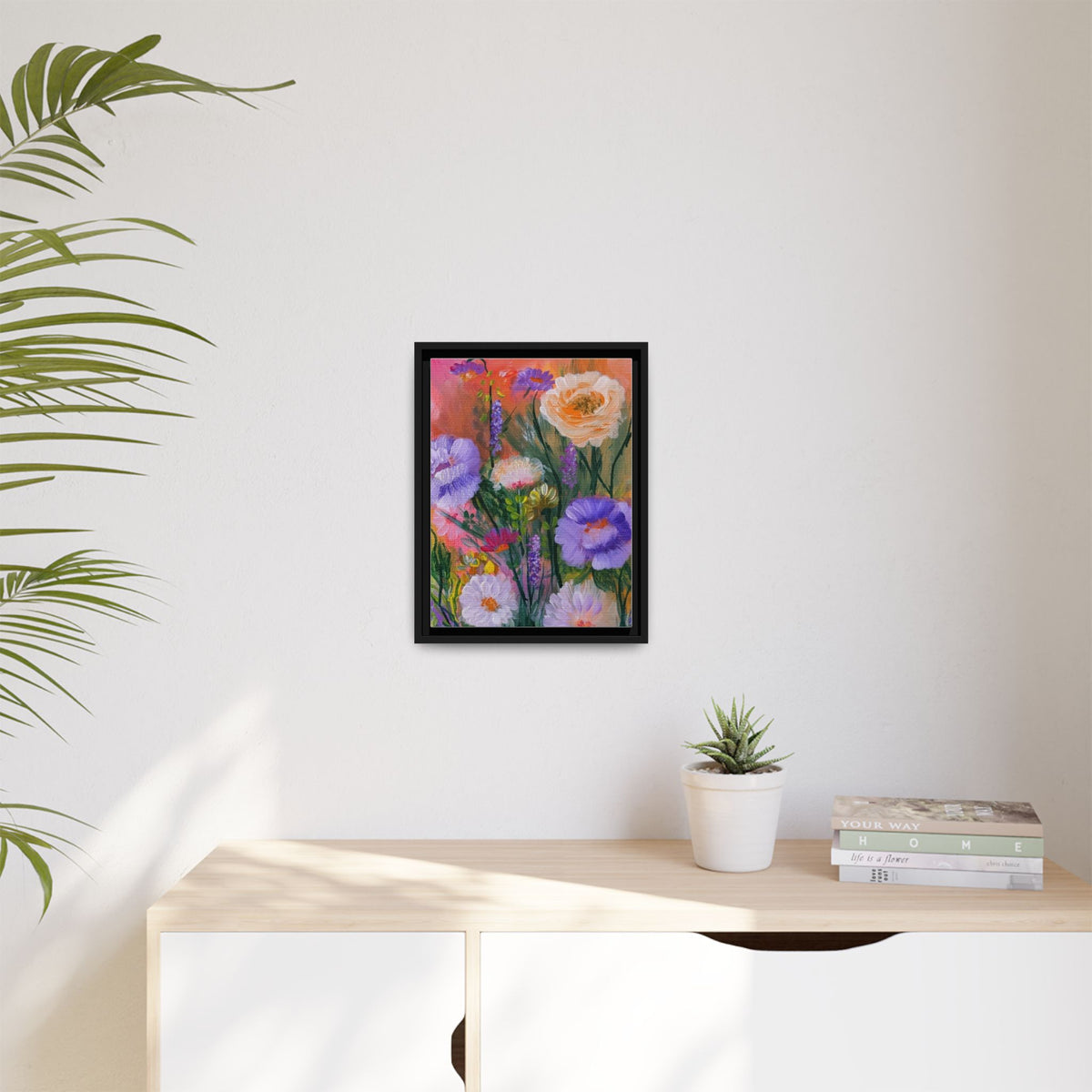 Framed Floral Canvas Print — Colorful Wildflower Bouquet Art