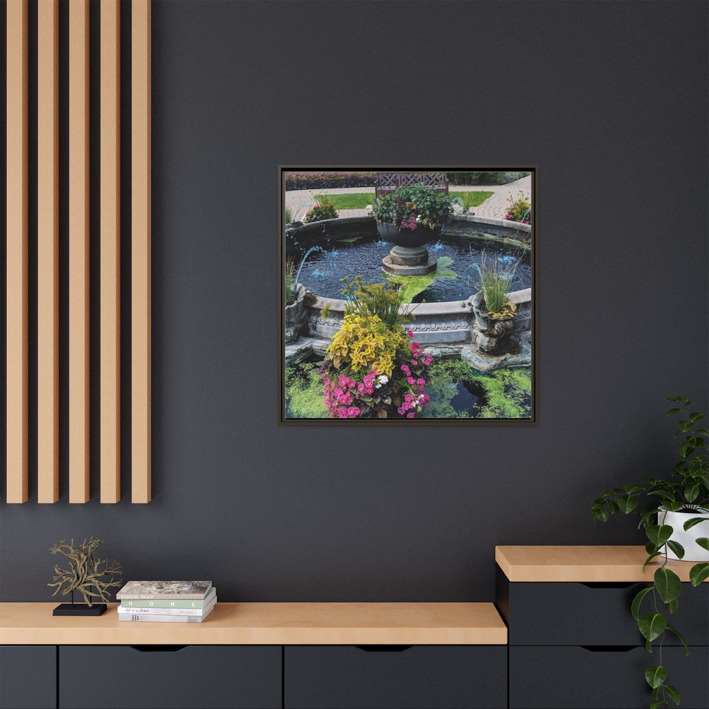 Framed Matte Canvas Fountain Garden Print