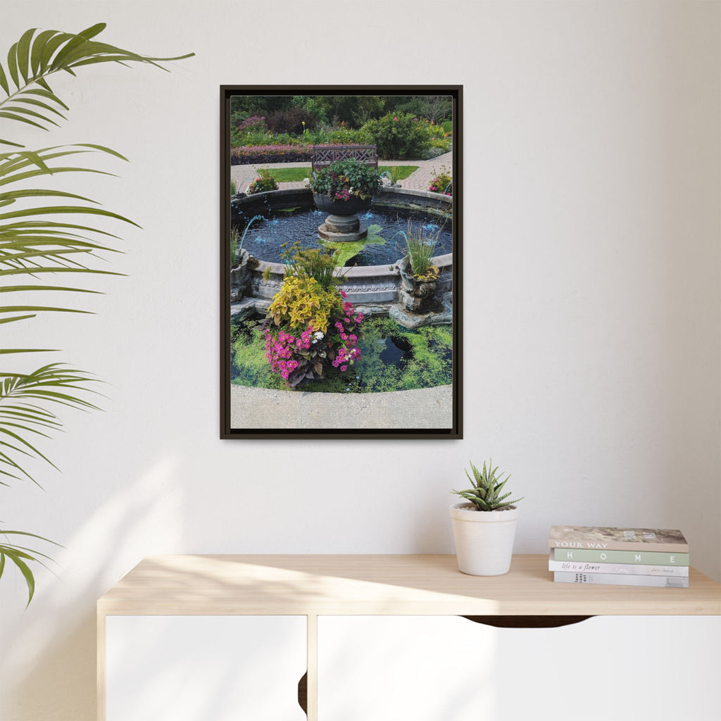 Framed Matte Canvas Fountain Garden Print