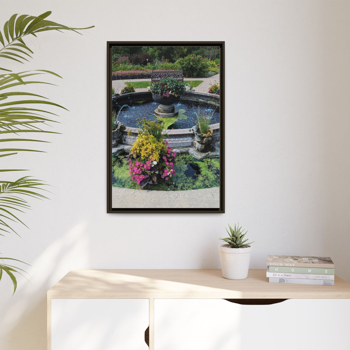 Framed Matte Canvas Fountain Garden Print