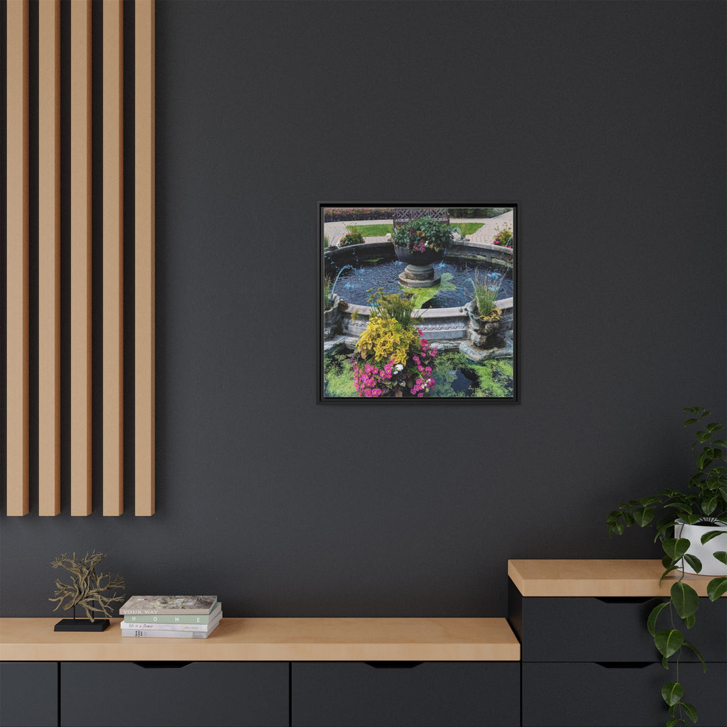 Framed Matte Canvas Fountain Garden Print