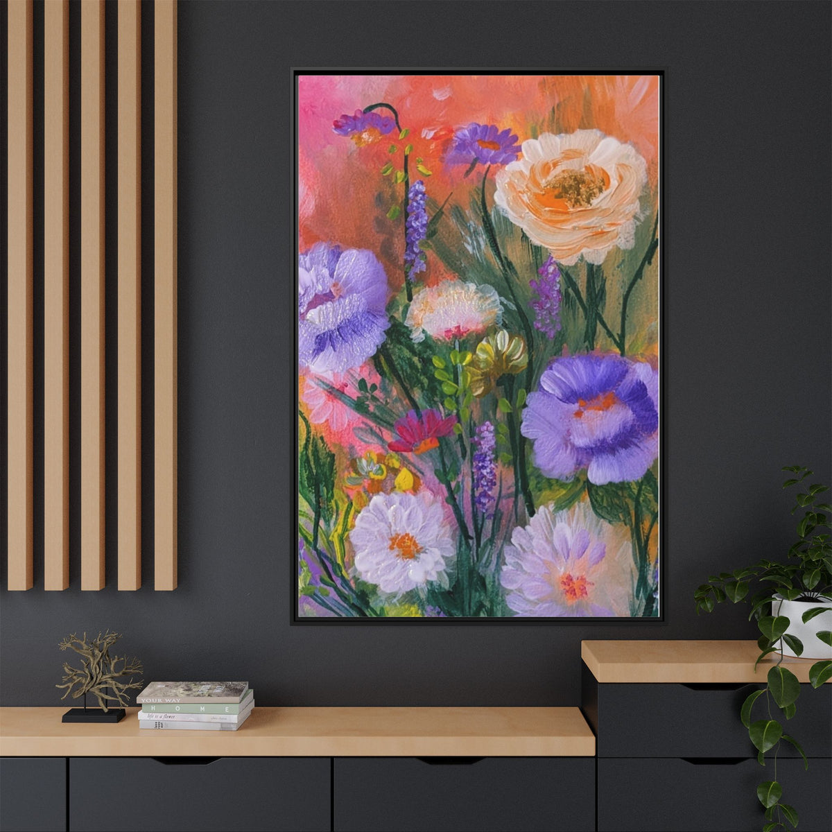 Framed Floral Canvas Print — Colorful Wildflower Bouquet Art