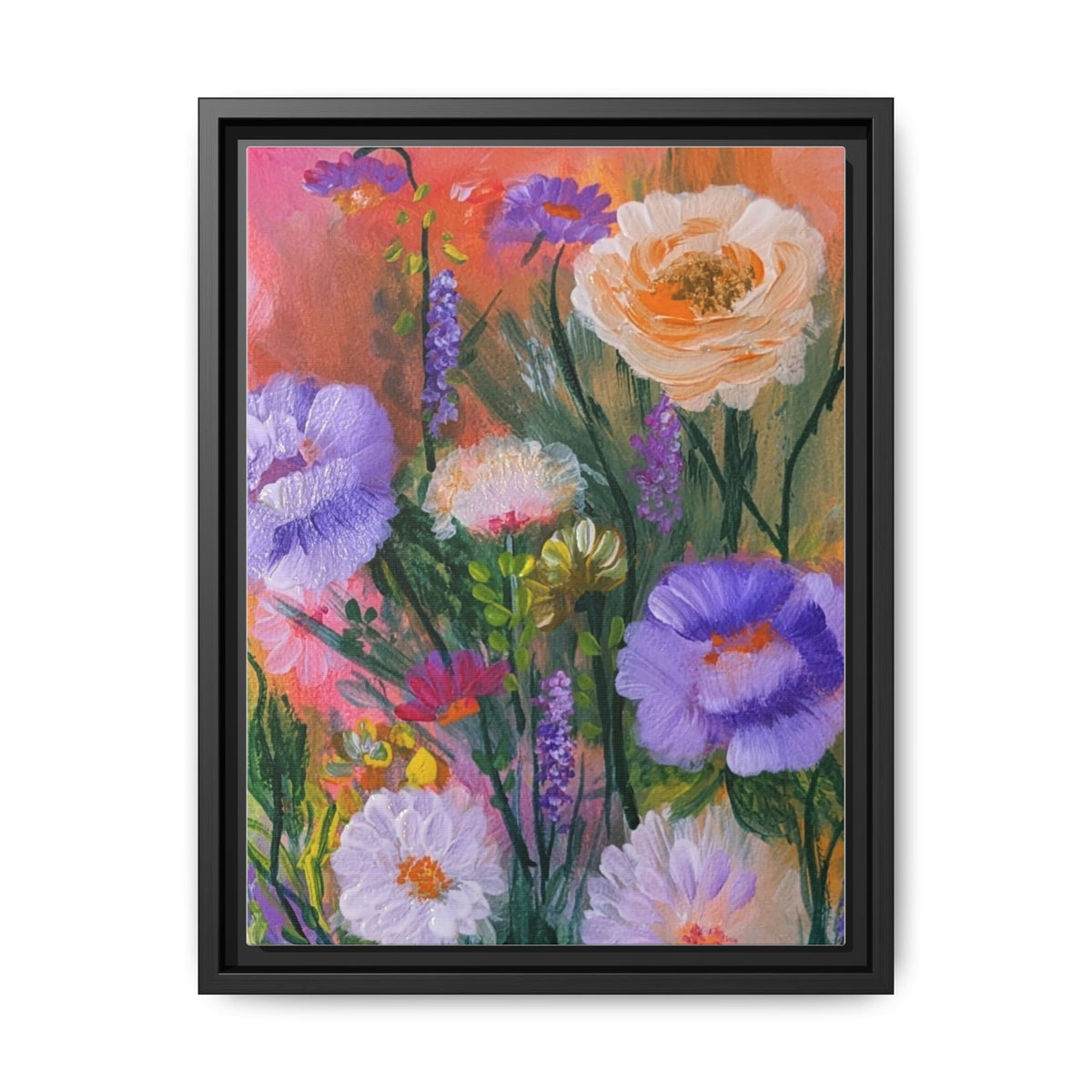 Framed Floral Canvas Print — Colorful Wildflower Bouquet Art