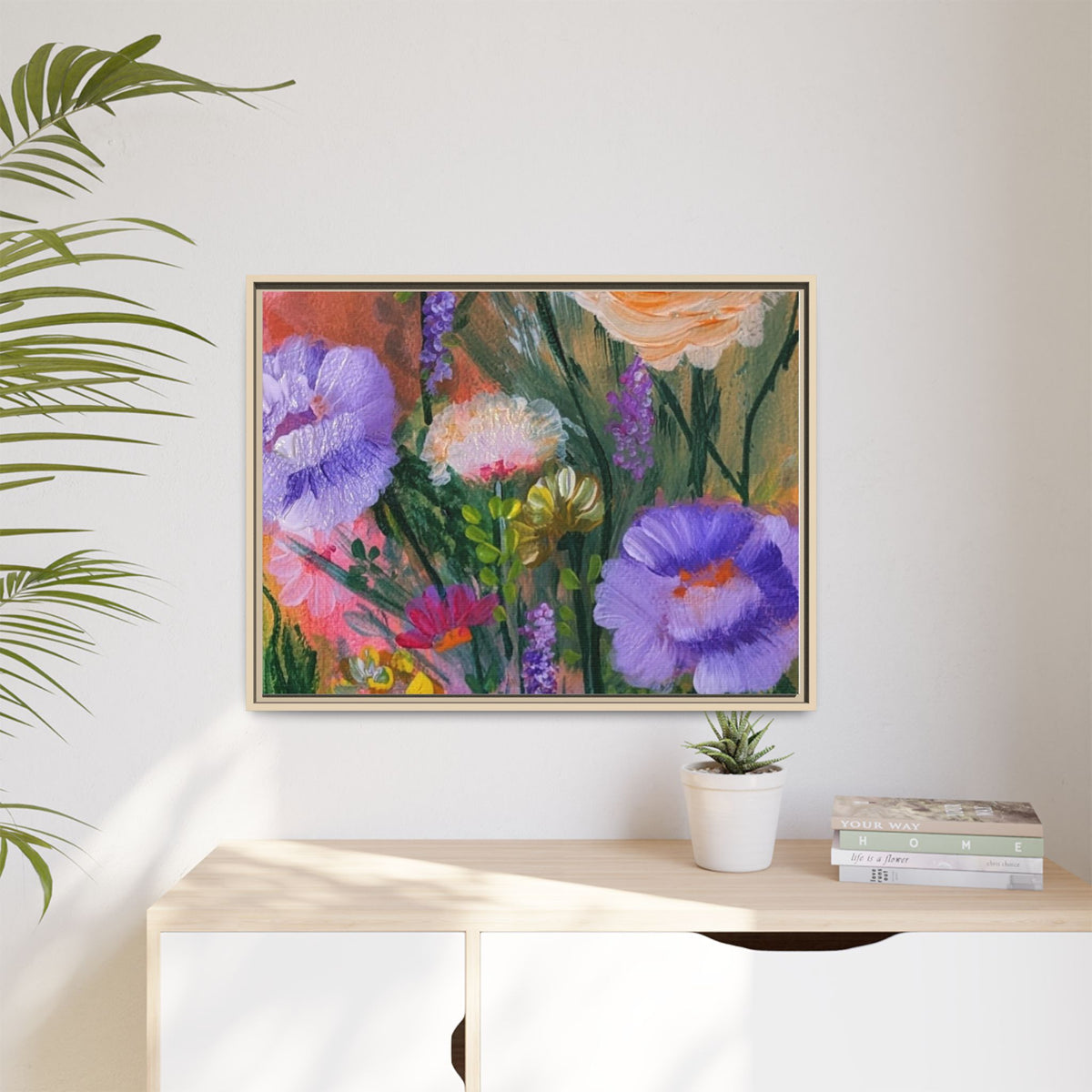 Framed Floral Canvas Print — Colorful Wildflower Bouquet Art
